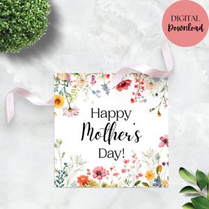 Happy Mother's Day 2,5 "x 2,5" Geschenkanhänger Wildblume - Quadratischer Anhänger - Geschenkanhänger zum Ausdrucken - Geschenk für Mama - Sonntagsgeschenk für Mama