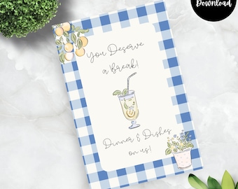 Dinner & Dishes Gift Tag: Teacher Appreciation, Thank You (PDF Downloadable File)