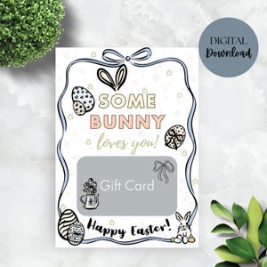 Porta-cartão-presente Some Bunny Loves You - Porta-cartão-presente em formato de ovo de Páscoa - Presente de Páscoa para netos mais velhos - Porta-cartão-presente de Páscoa 12,7 cm x 18,7 cm