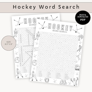Hockey Word Search Game, Hockey Activity, Sports Game, Word Search and Coloring