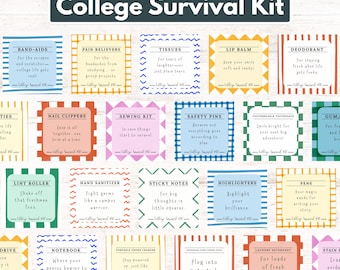 College Survival Kit 3" x 3" gift tags, Dorm Room Survival Gift Tags, Freshman Year Survival Gift Tags, Gift for First Time College Student