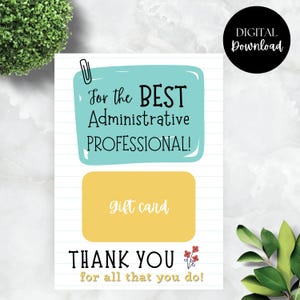 Pour le meilleur professionnel administratif Titulaire de la carte - Carte-cadeau pour secrétaire, réceptionniste, assistante, collègue - Carte-cadeau imprimable