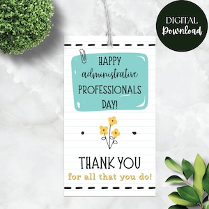 Etiqueta de regalo para el Día del Profesional Administrativo, etiqueta de regalo imprimible para personal administrativo, etiqueta de regalo para secretaria, recepcionista, agradecimiento.