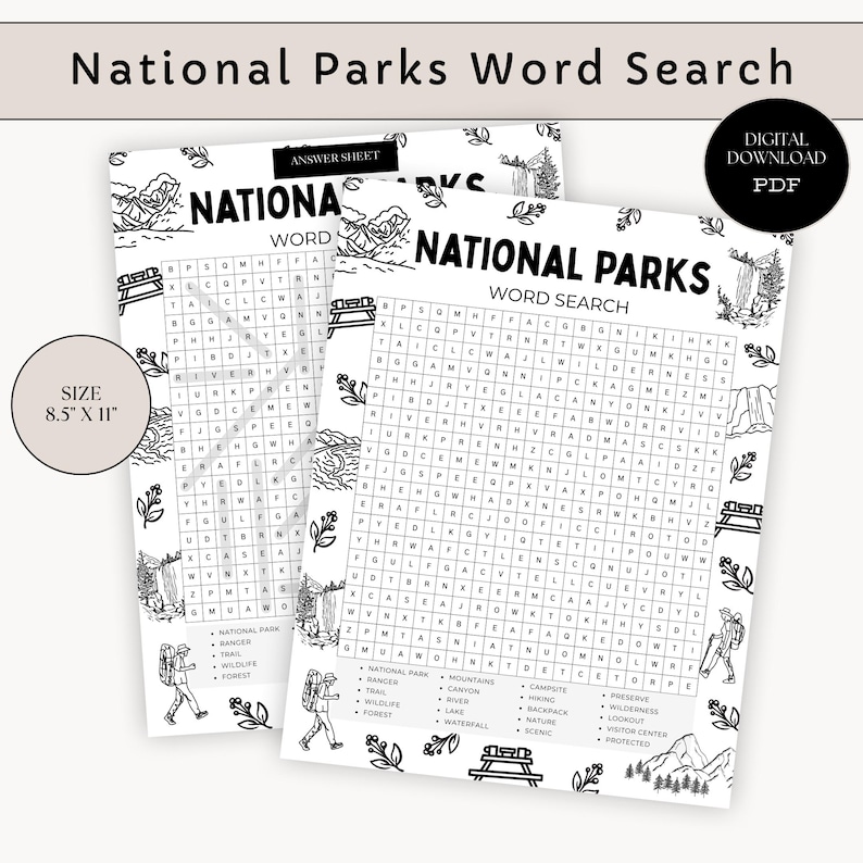 National Parks Word Search, National Parks Activity, Road Trip Activity ...