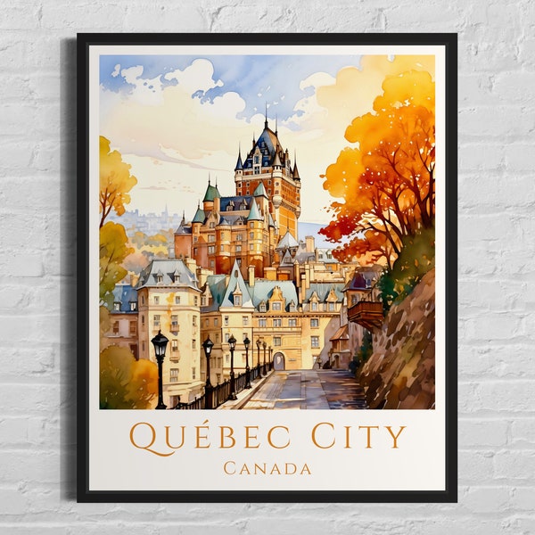 Québec City Travel Print, Québec Canada Poster, Chateau Frontenac, Wedding Gift, Digital Download Wall Art, Printable Art, Travel Wall Art