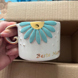 Mug en céramique fait main Best Mom ou Anne avec carte de vœux et bracelet marguerite image 3