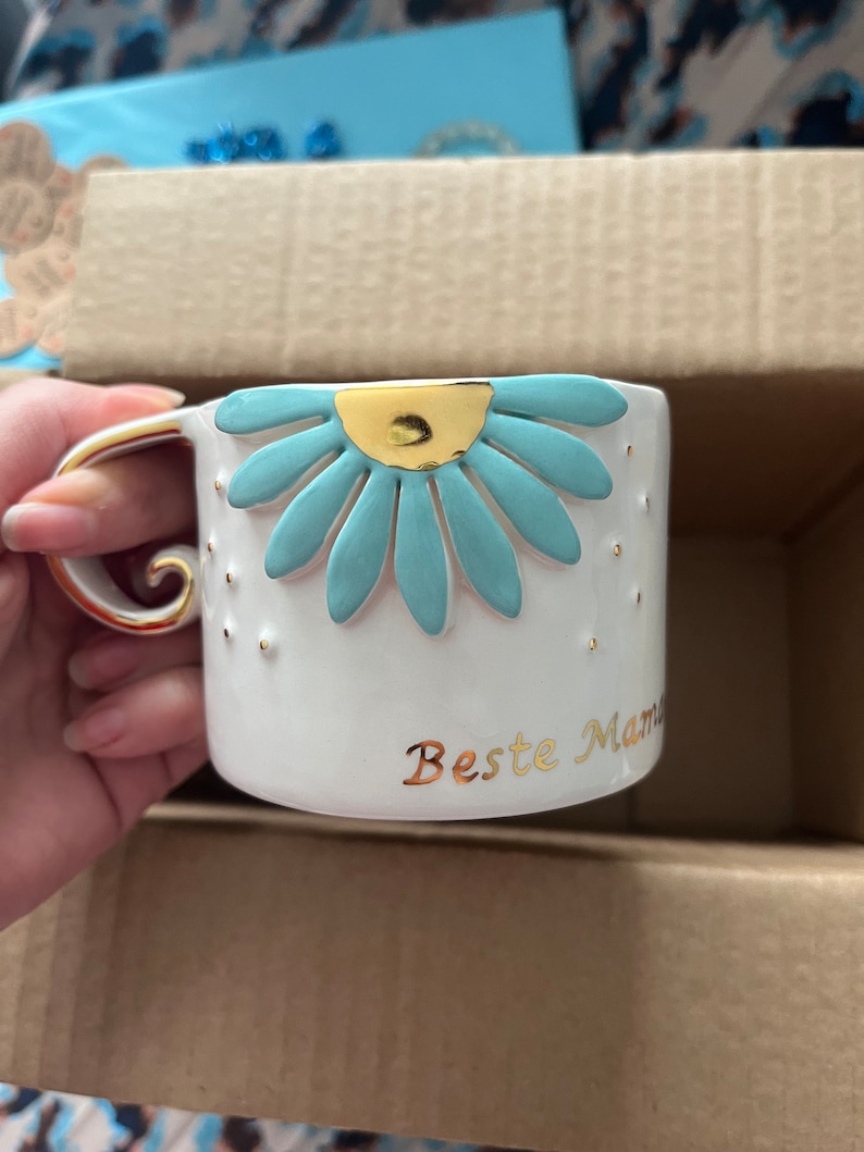 Mug en céramique fait main Best Mom ou Anne avec carte de vœux et bracelet marguerite image 3