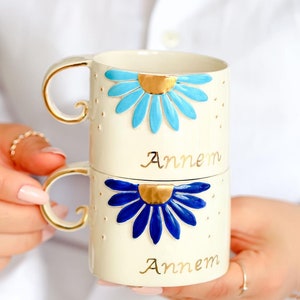 Mug en céramique fait main Best Mom ou Anne avec carte de vœux et bracelet marguerite image 2