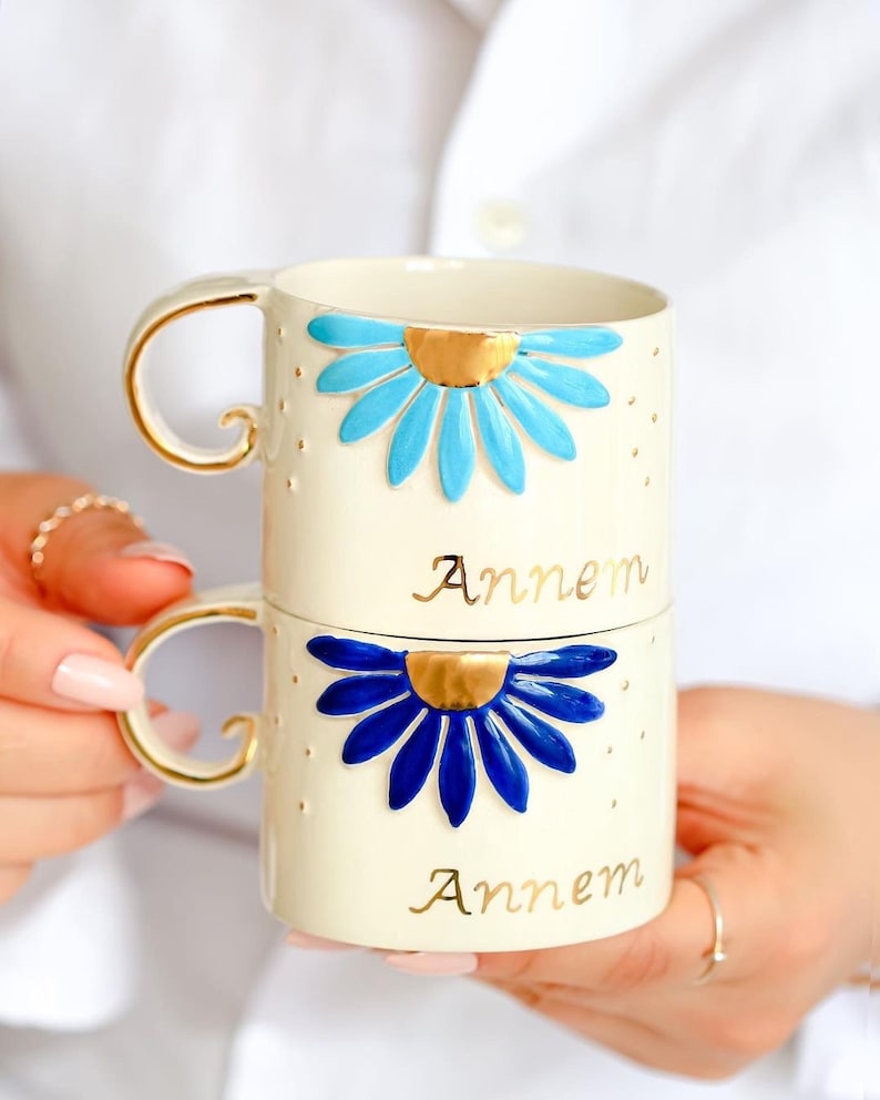 Mug en céramique fait main Best Mom ou Anne avec carte de vœux et bracelet marguerite image 2