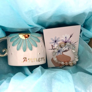 Mug en céramique fait main Best Mom ou Anne avec carte de vœux et bracelet marguerite image 4