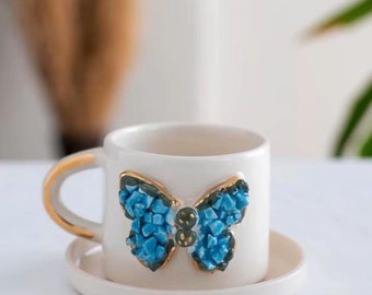 Tasse en céramique faite à la main Papillon 24K Gold Mug Evil Eye