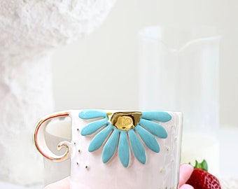 Mug en céramique fait main Best Mom ou Anne avec carte de vœux et bracelet marguerite