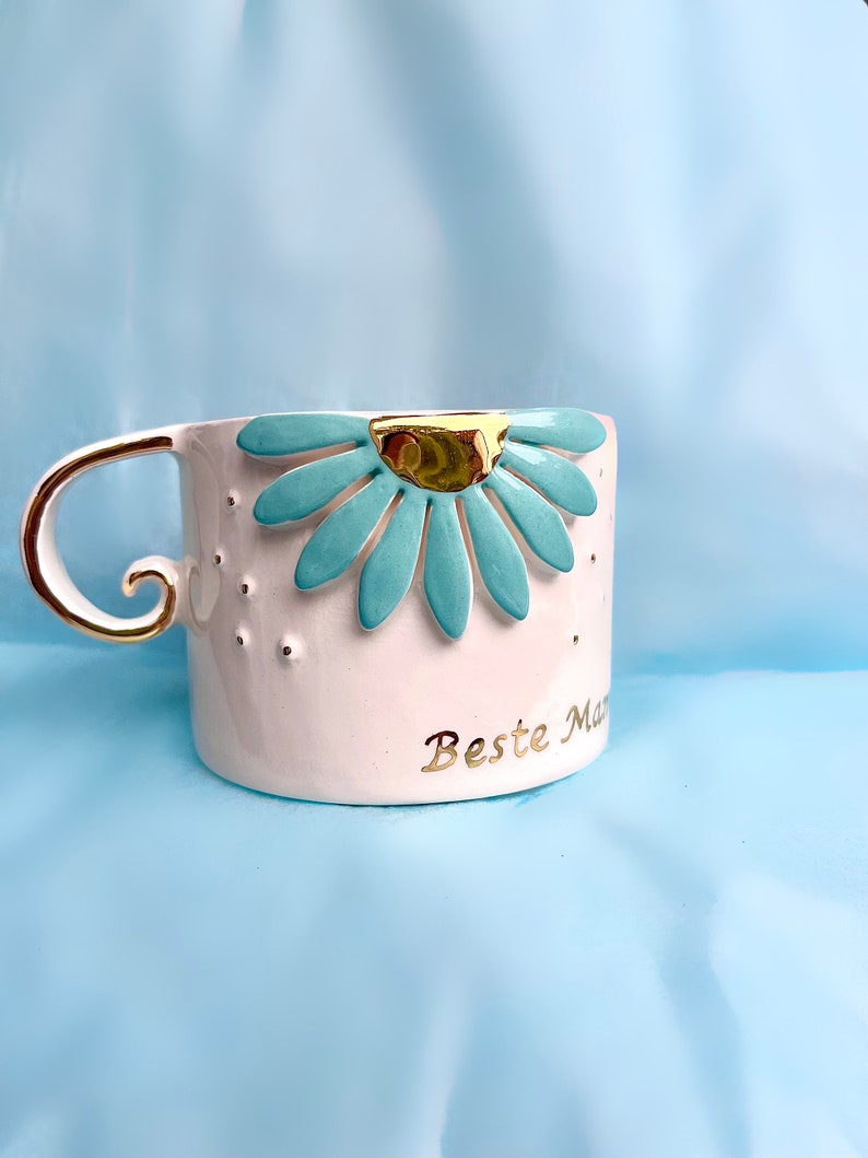 Mug en céramique fait main Best Mom ou Anne avec carte de vœux et bracelet marguerite image 6