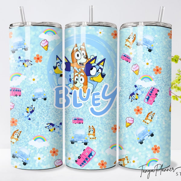 cartoons characters, bluey kids tumbler, 20oz skinny tumbler png seamless, Digital Download, little girl tumbler, best selling tumbler