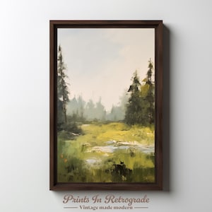 Impression numérique forêt - peinture à l&#39;huile - art numérique à feuilles persistantes - coups de pinceau - décoration murale imprimable - téléchargement immédiat - cadeau Style vintage