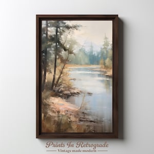 Woodland Stream Digital Print, River in the Woods Oil Painting, Peaceful River Shore-bank Artwork, Fishing River Painting, Modern Home Decor