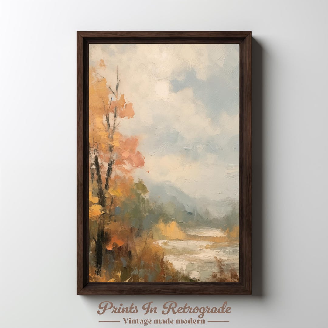 Fall Colors Oil Painting - Autumn Lake Landscape - Vintage Style ...