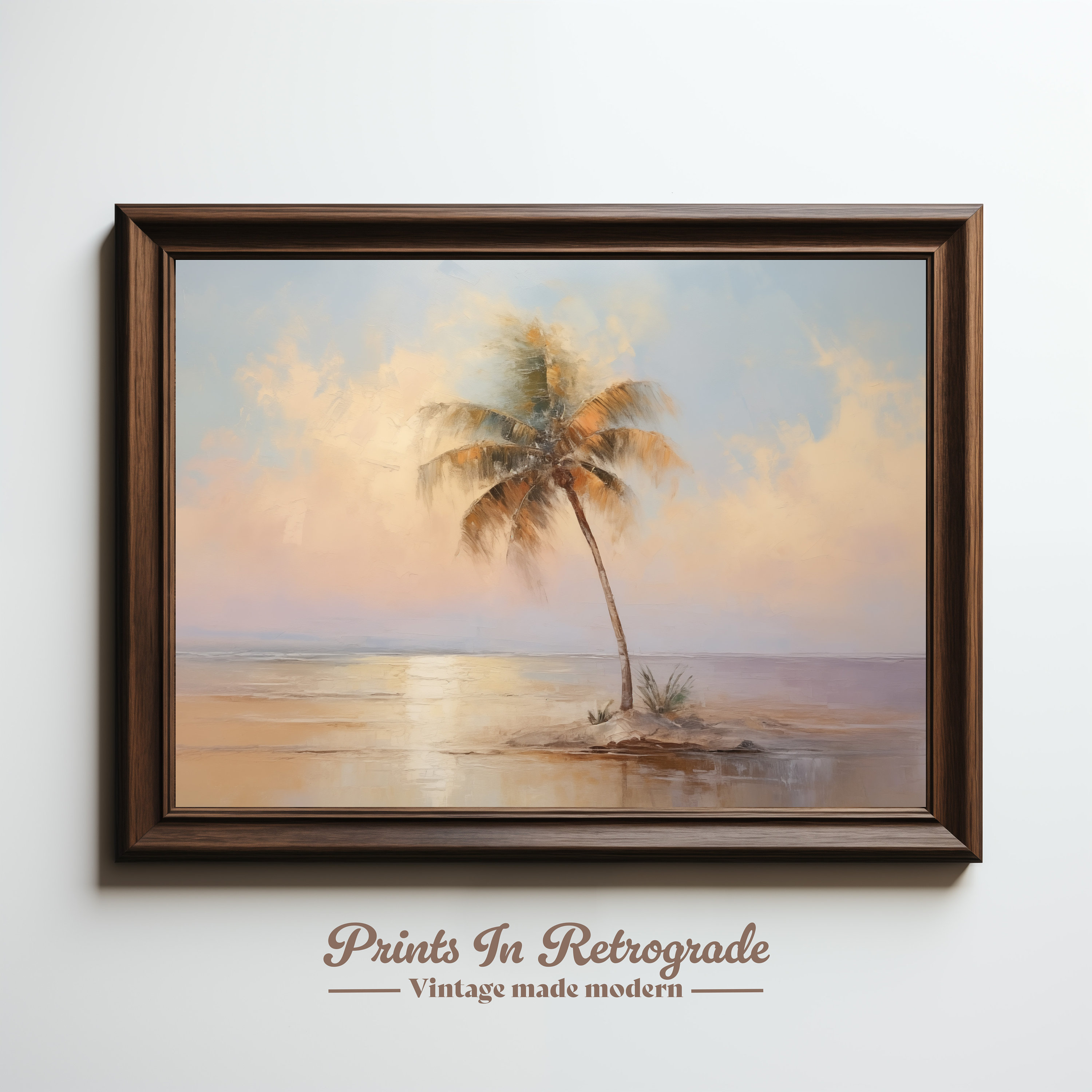 Palm Tree Sunset Oil Painting, Vintage Style Digital Art Peaceful ...