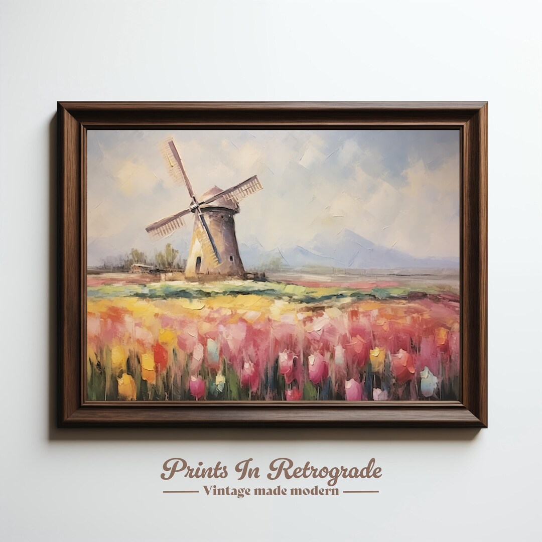 Tulip Time Oil Painting, Digital Printable Wall Art, Tulip Flower Art ...
