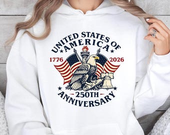 United States of America 250th Anniversary Hoodie, Vintage Eagle USA Flag Hoodie, Heritage 1776-2026 Pullover, Patriotic USA Top