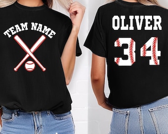 Comfort Colors Custom Team Name Baseball Shirt, Personalized Gameday Baseball Tee, Custom Front Back Shirt