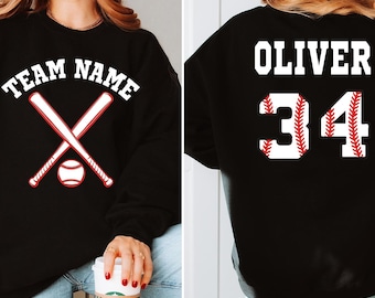 Custom Team Name Baseball Sweatshirt, Personalized Gameday Baseball Sweater, Custom Front Back Pullover