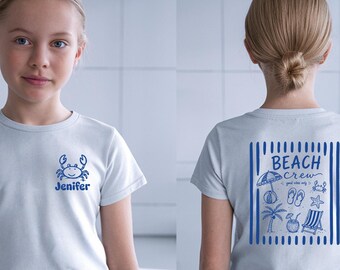 Custom Beach Crew Shirt, Retro Coastal Kids Summer Tee, Personalized Family Beach Trip Clothing, Beach Vacation Tee