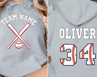 Custom Team Name Baseball Hoodie, Personalized Gameday Baseball Hooded Top, Custom Front Back Pullover