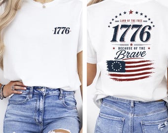 1776 American Flag Shirt, Patriotic Women T-shirt, Vintage Independence Day Tee, 4th of July BBQ Outfit