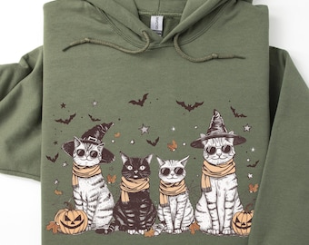 Halloween Cat Hoodie, Cat Ghost Hoodie, Spooky Black Cat Hoodie, Spooky Season Gift, Cool Halloween Cat Hoodie, Halloween Party Hoodie