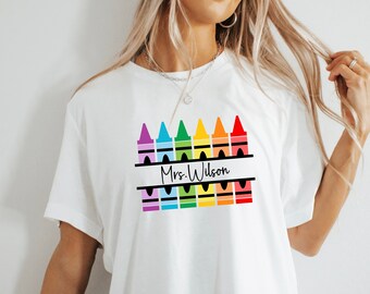 Customized Teacher Shirt, Back to School Shirt,Kindergarten Teaching Shirt,Personalized Name Teacher Shirt,Crayon Teacher Shirt,Teacher Gift