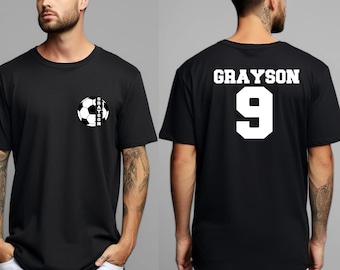 Custom Soccer Name Number Tshirt, Soccer Number Outfit, Personalized Birthday Boy Tshirt, Front and Back Soccer, Custom Age Birthday Shirt