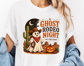 Comfort Colors Ghost Rodeo Night T-Shirt, Western Halloween Cowboy Ghost Tee, Let's Boo-Scoot Shirt, Spooky Country Cowgirl Graphic Top