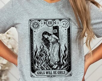 Girls Will Be Girls Shirt, Vintage Women Rights T-Shirt, Retro Halloween Tee, Funny Smokin Witch Shirt, Spooky Season Feminist Tops