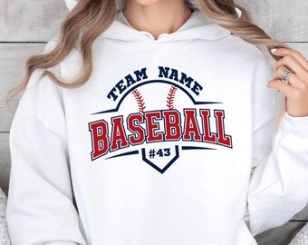 Custom Baseball Team Spirit Hoodie, Personalized Baseball Fan Hoodie, Matching Team Pullover, Custom Number Baseball Outfit,