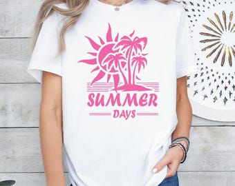 Retro Beach Vibe Shirt, Tropical Palm Tree T-shirt, Summer Days Vacation Tee, Trendy Coastal Aesthetic Top