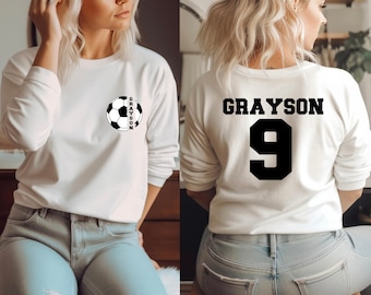 Soccer Name Number Outfit, Custom Age Birthday sweatshirt,personalized birthday boy Sweatshirt, Front and Back Soccer, Soccer Birthday Party