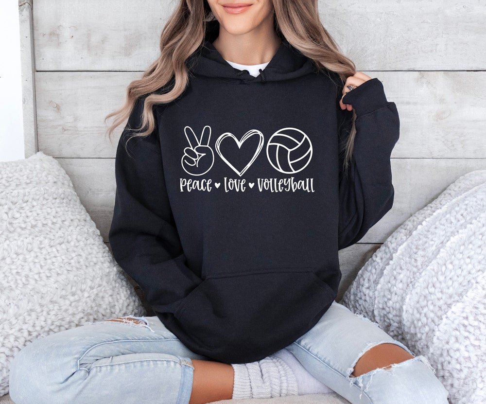 Peace Love Volleyball Hoodie, Inspirational Hoodie, Sport Gift, Sport Hoodie,Volleyball Tee,Game Day Hoodie,Workout Hoodie,Volleyball Hoodie Bespoketshirt