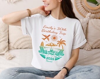 Comfort Colors Personalized Birthday Group Shirts, Custom Tropical Bachelorette Vacation Tee, Birthday Trip Shirt 2026