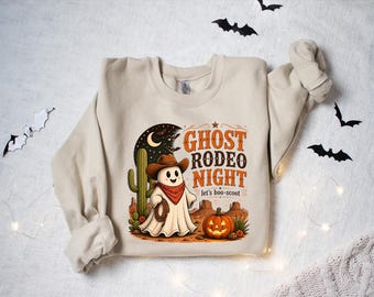 Ghost Rodeo Night Sweatshirt, Western Halloween Cowboy Ghost Sweatshirt, Let's Boo-Scoot Pullover, Spooky Country Cowgirl Graphic Top