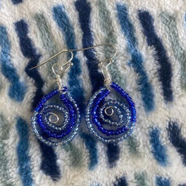 Blue Barrel Earrings                                             ,blue earrings, wave earrings, two toned earrings, beaded earrings