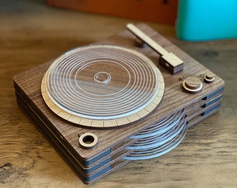Plattenspieler Untersetzer - Holz - Acryl - Schallplatte - Individuelles Geschenk