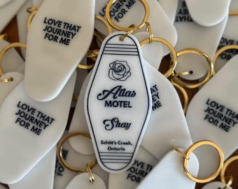 Llaveros personalizados - Madera - Acrílico - Motel - Vintage - Hotel - Logotipo - Empresa - Fiesta - Evento - Boda - Schitt's Creek - Rosebud Motel