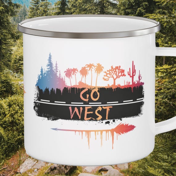 West Coasters Road Tripping EnamelCamping Mug Gifte Nature Lovers Gifte Tea Lovers Gifte Bohoe Gift Coffee Lovers Gifted Camping Gifte