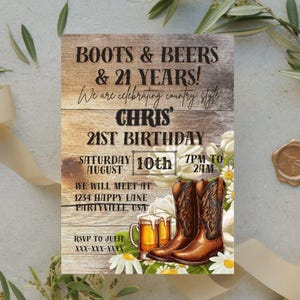 21st Birthday Invite, Western Birthday, Rustic Birthday, Country Music Birthday Invitation, Cowgirl Birthday, 21St Bday Invitation