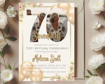 70th birthday invitation with picture, 70Th Birthday Photo, 70Th Birthday Invite, Vintage Photo Invite, Invitation For Women, Digital Invite