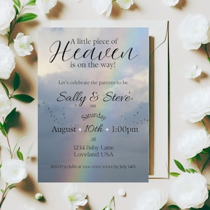 Baby Shower Invite, Heaven Baby Shower, Piece Of Heaven, Printable Invitation, Cloud 9 Baby Shower, Heaven Cloud Shower, Rainbow Invite