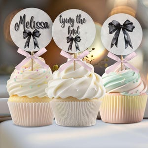 Shes Tying the Knot Bridal Shower Cupcake Topper, Bridal Shower Cupcake Topper, Watercolor Bow Black, Printable Cupcake Toppers