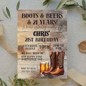 21st Birthday Invite, Western Birthday, Rustic Birthday, Country Western, Cowboy Birthday, 21St Bday Invitation, Country Music Birthday Invi