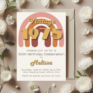 50th birthday invitation, 50Th Birthday Surprise, 50Th Birthday Invite, Vintage Invite, Invitation For Women, Invitation for men, 1975